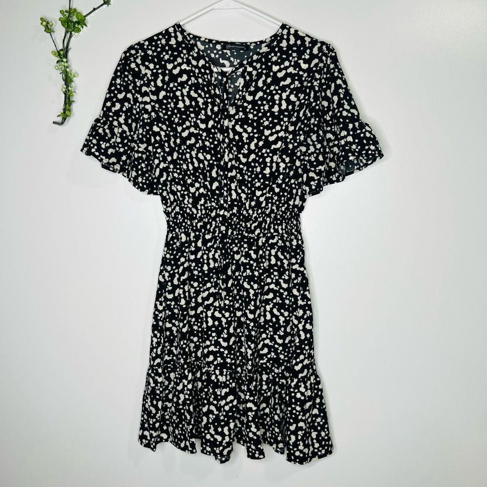 Pretty Garden Black Cream Dots Ruffle Dress